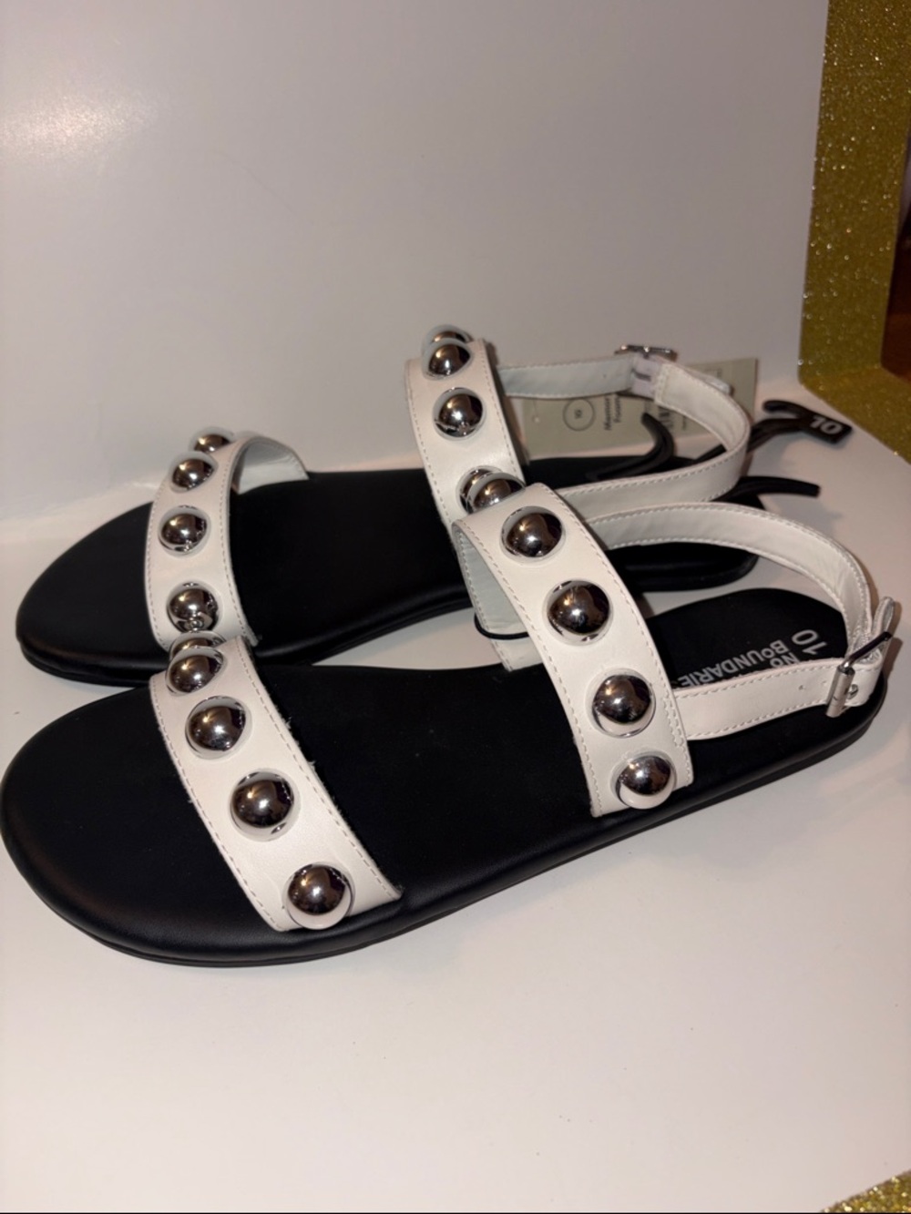 No Boundaries White Studded Sandals with Black Footbed - Picture 5 of 6